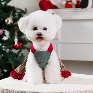 Robe Salopette Pied-de-Poule avec Applique Renne pour Chien, Tenue de Noël pour Animal de Compagnie en Velours Côtelé, Style Adorable Quatre Saisons - Product Image 5