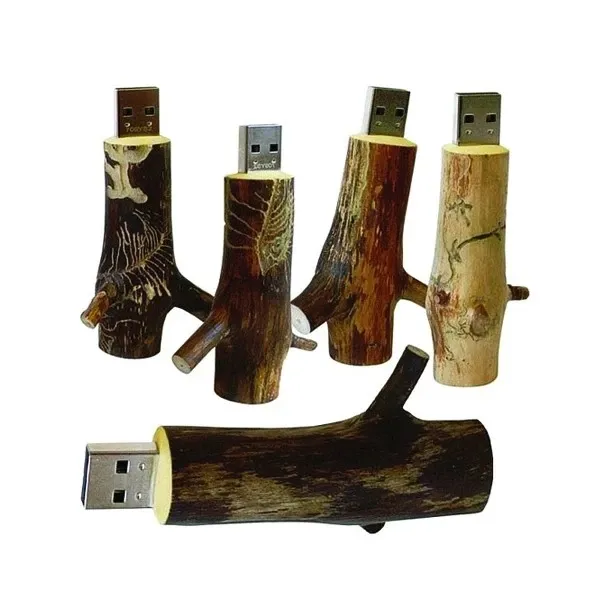 Fábrica Logotipo Personalizado De Madeira USB 2.0 3.0 Drive Ramo Natural Forma USB Flash Drive Retro Arte USB Flash Drive 8GB 16GB 32GB