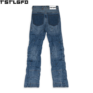 Jeans de mezclilla de corte recto para hombre, con pedrería de colores, efecto arrugado, estilo Y2K, venta al por mayor - Product Image 2
