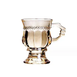 150mlコーヒーマグガラス製品高級5オンスオールドファッションティーカップ、ハンドル付きガラス水飲みヴィンテージアンバーカラーエンボスギフト