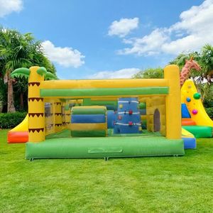 Comercial PVC amarillo Animal jirafa calcomanía Super Jumping Castle obstáculo inflable Bouncer Combo para niños Moon Bounce House - Product Image 3