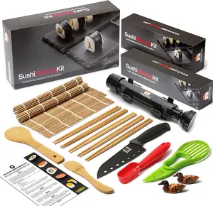 Kit completo de fabricación de Sushi, esterilla enrollable de Bambú