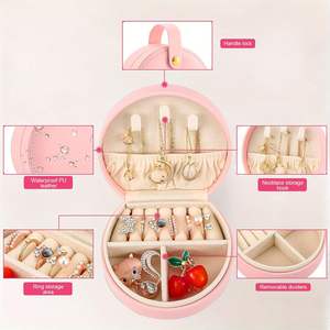 Estuche de Viaje Pequeño para Joyas al por Mayor con Asa de Cuero PU para Niñas, Anillos, Pendientes, Collares, Estuche de Almacenamiento de Joyería - Product Image 2