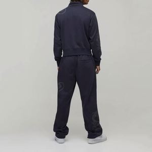 Dark Grey Printed Winter Hooded Windbreaker Jacket Cuffed <b>Pants</b> Custom Men Two-Piece Tracksuit 100% Cotton Fleece Lining - Product Image 3