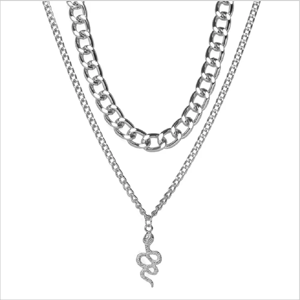 Inateannal Collana con ciondolo serpente a strati Collana girocollo con serpente in argento Collana con serpente punk Girocollo Collana con catena con serpente animale Gioielli per donne e ragazze