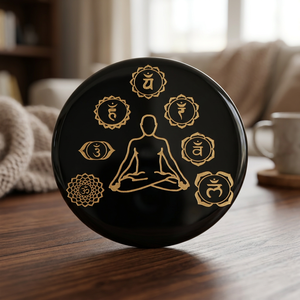 Plato Redondo de Piedras Preciosas Negras para Reiki con Símbolos de los Siete Chakras en Dorado y Figura de Buda para Meditación, Decoración Hecha a Mano para el Hogar - Product Image 2