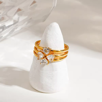 Moge-Ensemble de trois pièces de bijoux de luxe élégants sertissage de griffes diamant brillant en forme de larme trèfle à quatre feuilles, bagues empilables pour filles
