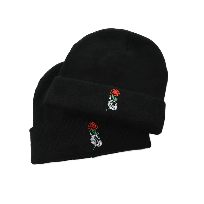 Wholesale Black Custom Embroidered Beanie Logo Winter Knitted Hats Beanie Acrylic Beanie Knit Hat