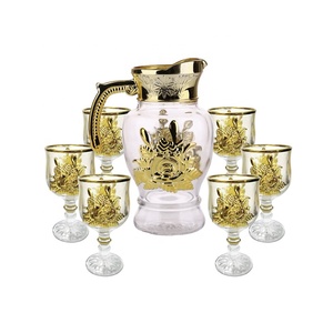 En stock, <span class=keywords><strong>prix</strong></span> bas, ensemble de pichet et de verres en verre, ensemble de 7OCS, pichet à boisson en verre et ensemble de gobelets avec couleurs électro-plaquées or rouge - Product Image 2