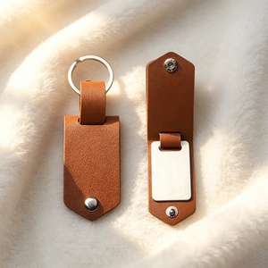 Blank PU Leather Keychain With Stainless Steel Plate Custom Laser Engraving Leather <b>Key</b> Tag Car <b>Key</b> Accessory For Brand Gift - Product Image 1