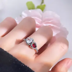 Anillos de Plata de Ley 925 con Baño de Platino en Forma de Corazón para Mujer, con Circonita Blanca y Lazo, Joyería Romántica y Moderna para Regalo - Product Image 3