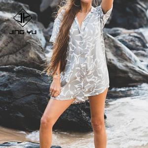 Hot Selling Manufacturer Summer Hawaiian Beachwear <b>Women</b> Rayon Button up Knee Length Shirt <b>Dress</b> - Product Image 2