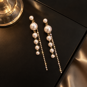 Pendientes Largos de Perlas con Diamantes Simulados, Pendientes de Borla con Perlas, Pendientes Largos de Perlas Chapados en Oro para Mujer - Product Image 4