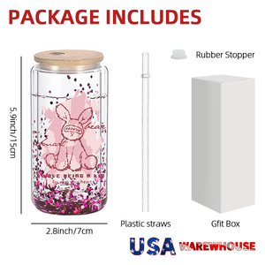 Magazzino USA Bottiglia Snowglobe da 16oz Tazza in <span class=keywords><strong>Vetro</strong></span> Trasparente a Doppia Parete per Sublimazione con Coperchio in Bambù e Cannuccia per <span class=keywords><strong>Caffè</strong></span> Tè Birra - Product Image 5