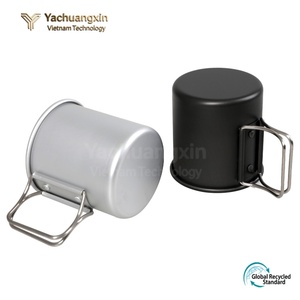 Aluminum Camping Mug Set Folding Handle Outdoor Cookware Black and Silver - Product Image 6