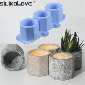 3 Gaten Ronde Geometrische Veelhoekige Beton Bloempot Vaas Mold Cactus Cement Mallen Siliconen Diy Aromatherapie Kaars Decoratie