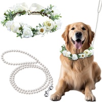 Nouvel ensemble collier et laisse pour chien en acier inoxydable avec fleurs artificielles et perles, idéal pour la photographie de mariage 2026
