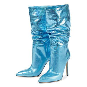 Bottines brillantes de style western pour femme, bottes à cheville plissées, chaussures pour femme, bottes mi-hautes - Product Image 4