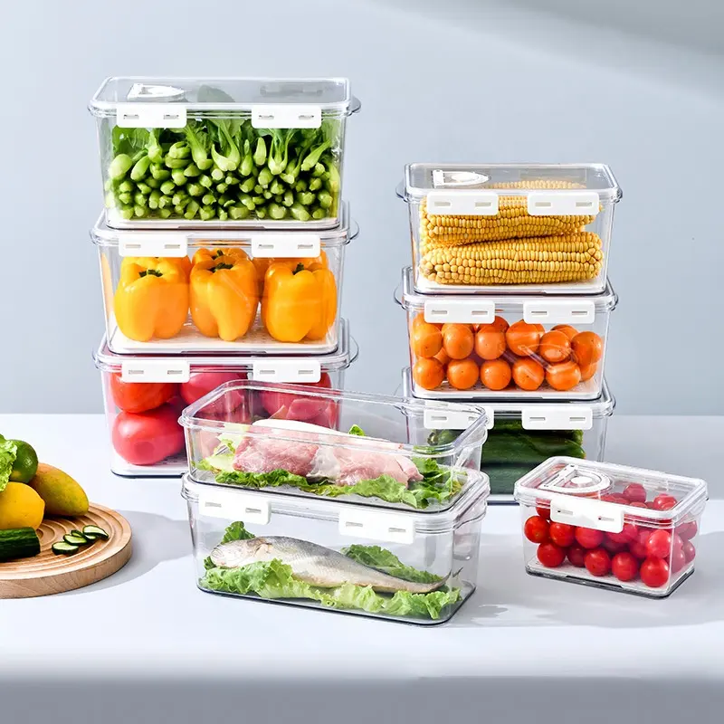 Choice Fun Transparent PET Refrigerator Fridge Fresh-keeping Double-layer Drain Box Storage organizer with Lid