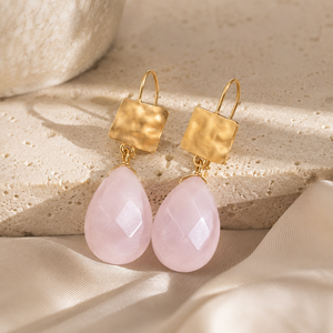 Orecchini pendenti vintage con pietra rosa, stile minimalista elegante, gioielli alla moda per donna, accessori per feste e uso quotidiano - Product Image 4