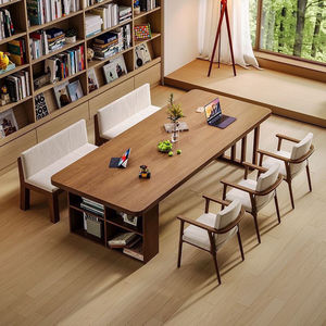 Escritorio Ejecutivo de Madera Sólida con Estante de Almacenamiento, Mesa de Estudio para Oficina en Casa - Product Image 4