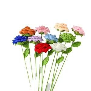 Artificial Handmade Knitted Flowers Wedding Birthday Bouquet Decoration Arrangement Home Garden Fake Rose Flower