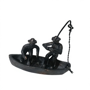 Bronze Fisherman With Boat Sculpture Decorative Object For Home Accessories Table Decor items Vintage Style - Product Image 1