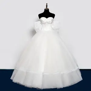 새틴 튜브 탑 마스터 웨딩 드레스 2023 프랑스어 새로운 공주 마루판 간단한 신부 드레스 barat 화이트 시민 웨딩 드레스
