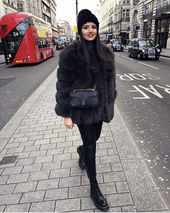 Manteau de fourrure de renard noir pour femme, pardessus russe, vêtement d'extérieur, fantaisie, à la mode - Product Image 1