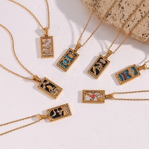 18K altın kaplama paslanmaz çelik <span class=keywords><strong>Tarot</strong></span> kartları kolye kolye kadınlar için kare emaye zirkon renkli Link zinciri hediye - Product Image 6