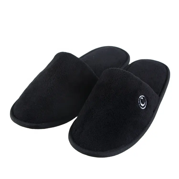 Zapatillas de spa de alta calidad para hombre, zapatillas de hotel de Punta cerrada, color negro