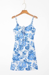 <span class=keywords><strong>Abito</strong></span> Mini Aderente Casual Personalizzato con Stampa Floreale Azzurra, Vestito da Festa Tie-Dye con Spalline Sottili per Donne e Ragazze - Product Image 6
