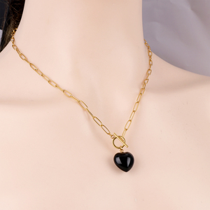 Collier Pendentif Cœur en Agate Tendance Plaqué Or/Argent en Acier Inoxydable Personnalisable OEM/ODM – Articles en Stock Unisexe - Product Image 1