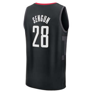Jaket basket pria, t-shirt bordir Jersey basket pria muda Houston #28 Alperen Sengun dengan logo gaya klasik, seragam jahit ukuran Plus - Product Image 4