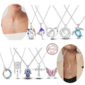 Collier pendentif <span class=keywords><strong>MULA</strong></span> pour femme en argent sterling 925 avec zircon, motifs papillon, iris, cœur, ours, croix - Bijoux fins - Product Image 1