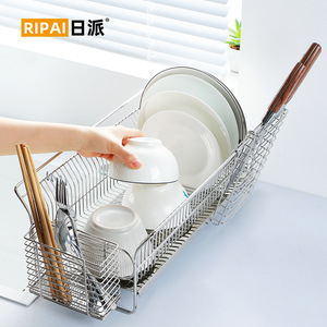 ชั้นวางจานสแตนเลสพร้อมถาด ชั้นวางน้ำหยดแห้งเร็วสำหรับห้องครัว รูปทรงสี่เหลี่ยม อุปกรณ์จัดเก็บของใช้ในบ้าน - Product Image 3