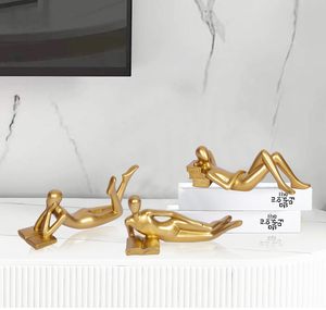 3pcs vàng trang trí nội thất nhà Tư Tưởng bức tượng nằm đọc sách phụ nữ trang trí nội thất dấu hiện đại trừu tượng ngồi điêu khắc bức tượng nhỏ nhựa - Product Image 5