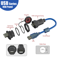 IP65 2,0 versión USB enchufe montaje en Panel frontal conector hembra 24AWG Cable enchufe para equipo de señal de transmisión
