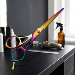 Ciseaux à cheveux en acier inoxydable 440-C à lame tranchante, couleur arc-en-ciel, rasoir droit, cisailles de coupe, outils de coiffure pour salon de barbier - Product Image 2