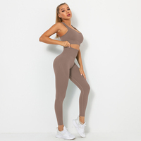 En gros, Ensemble de sport pour femme en tricot, taille haute, sans couture, avec soutien-gorge et legging, effet push-up fessier, pour yoga, gym et fitness