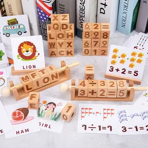 Toddler Wooden Number Alphabet Puzzle Puzzle DIY Number Rotating Blocks Early Learning Educational Toys