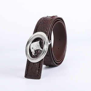 Cintura <span class=keywords><strong>in</strong></span> Vera Pelle di Coccodrillo Siamese con Fibbia Liscia per Uomini Giovani e di Mezza Età - Product Image 3