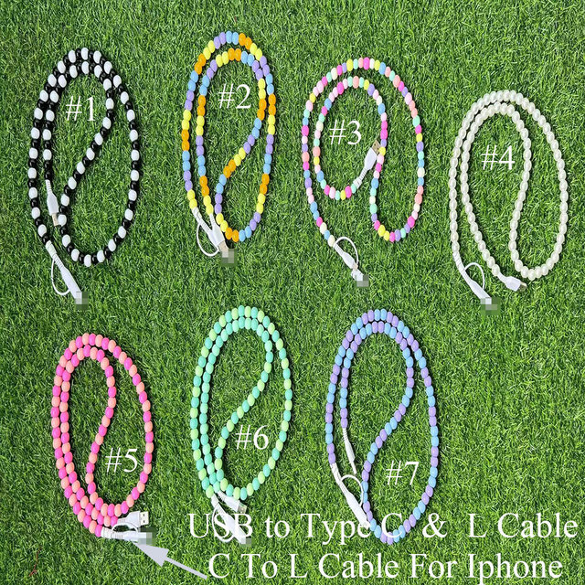 Creative 2 in 1 USB Charging Cable Colorful Acrylic Beads USB Beadable Charging Cable