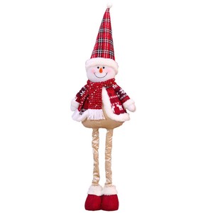 Nouveauté transfrontalière de Noël : Ornements rétractables en polyester, figurines Père Noël, bonhomme de neige et renne à longues jambes, motif écossais rouge - Product Image 5