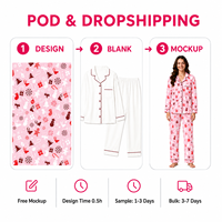 Pyjama de Noël personnalisé rose bonbon avec bonhomme de neige et renne, col cranté, ensemble assorti pour la famille, vêtements de nuit en polyester, POD, MOQ 1 pièce, dropshipping