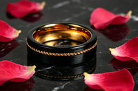 Bague en tungstène 8 mm avec incrustation noire en forme de corde pour homme – Cadeau idéal pour festival, fiançailles, mariage, amoureux, ami