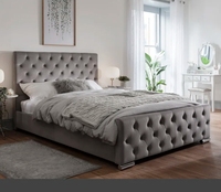 Cadre de lit ottoman moderne en cuir avec rangement et boutons diamantés, cadre en plastique confortable, lit moelleux double 4 pieds 6