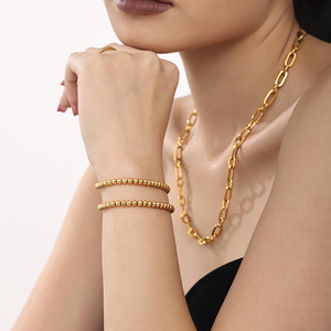 สร้อยข้อมือลูกปัดสแตนเลสสตีลขนาดเล็ก6มม. กำไลลูกปัดชุบหรูหราและหรูหรา - Product Image 2