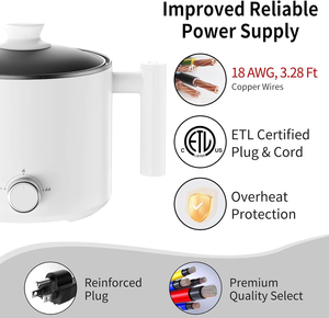 Mini Pentola Elettrica Multifunzione 1.8L 300W per 1-3 Persone, Ideale per Dormitori Universitari e Appartamenti, con Pentola Interna Antiaderente, per Hot Pot, Slow Cooker e Zuppe - Product Image 6
