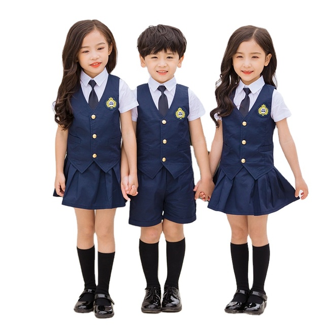 OEM ODM Summer Primary School Uniform Shirt Kindergarten Student's Skirt and Pants 100% Cotton
